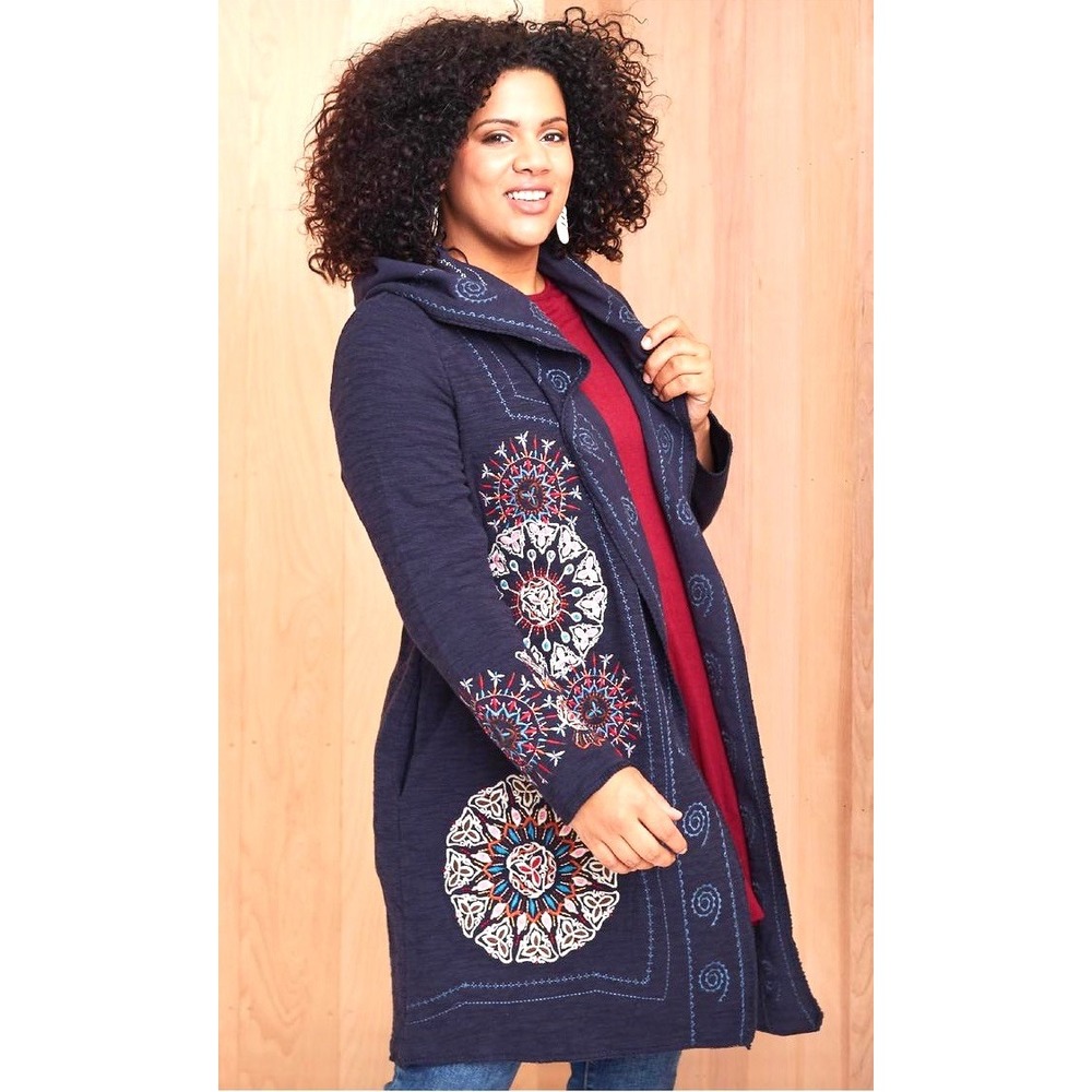 Paparazzi Halo Hoodie Embroidered Jacket 1X 100% Cotton Blue Boho Oversized